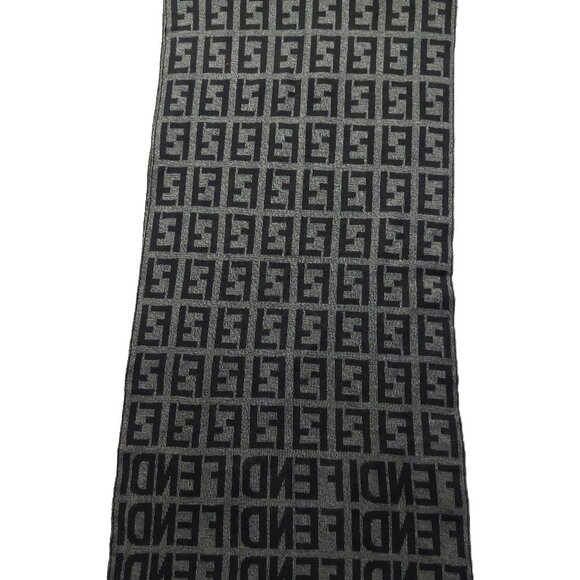 Vintage FENDI Dual Monogram Inverted Logo Black & Gray Reversible Scarf - Picture 3 of 9